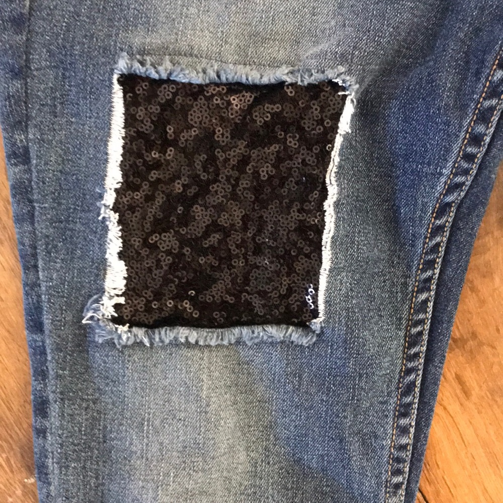 Jet John Eshaya Black Sequin Patchwork Jeans Us 2 - image 3